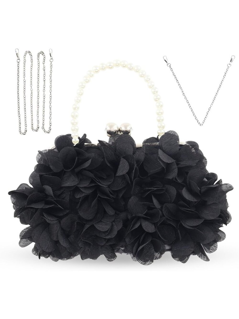 Elegant Floral Evening Clutch Purse with Detachable Chain for Wedding & Party